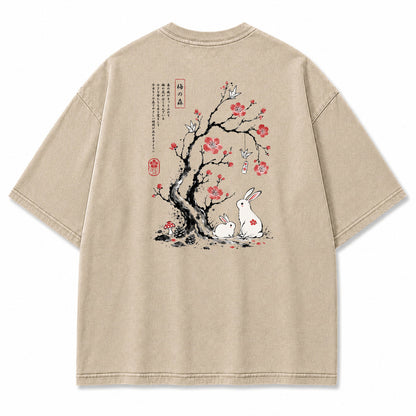 Japanese Plum Blossom Rabbit Graphic T-Shirt