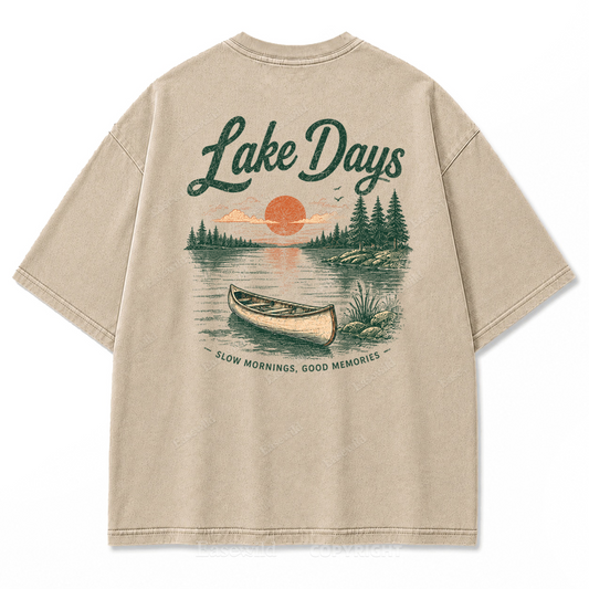 Lake Days Slow Mornings Graphic Washed T-Shirt
