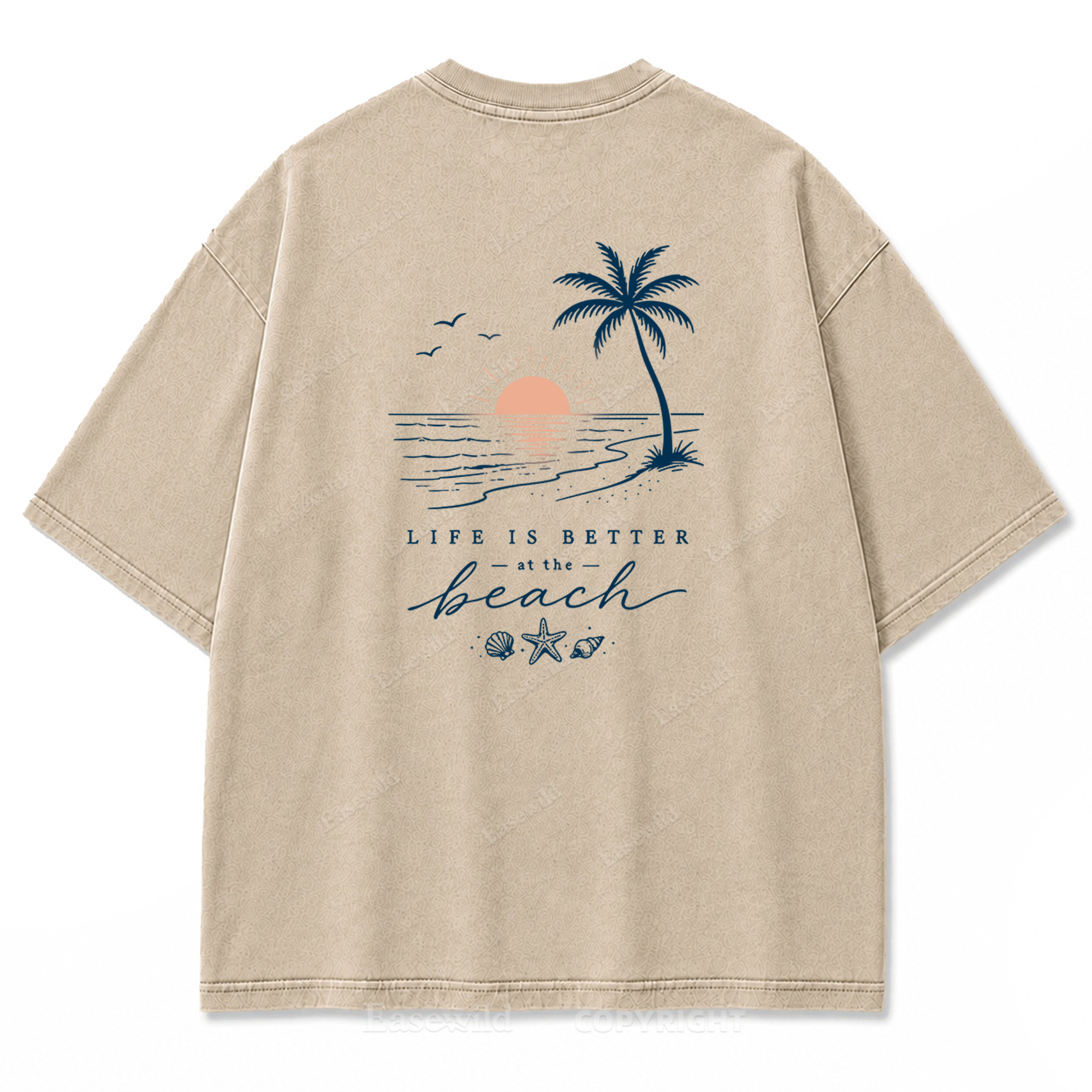 T-Shirt mit gewaschenem Aufdruck „Life Is Better at the Beach“
