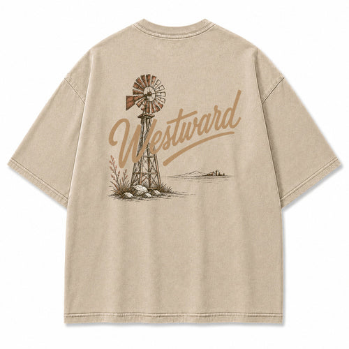 Westward Prairie Windmill Graphic T-Shirt