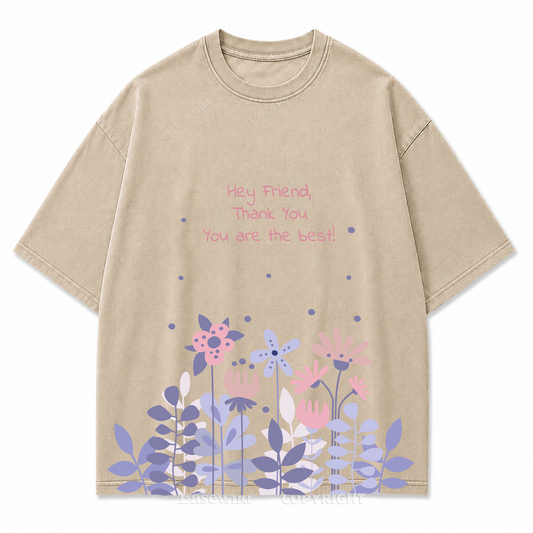 "Hey Friend, Thank You" Floral Washed Graphic T-Shirt