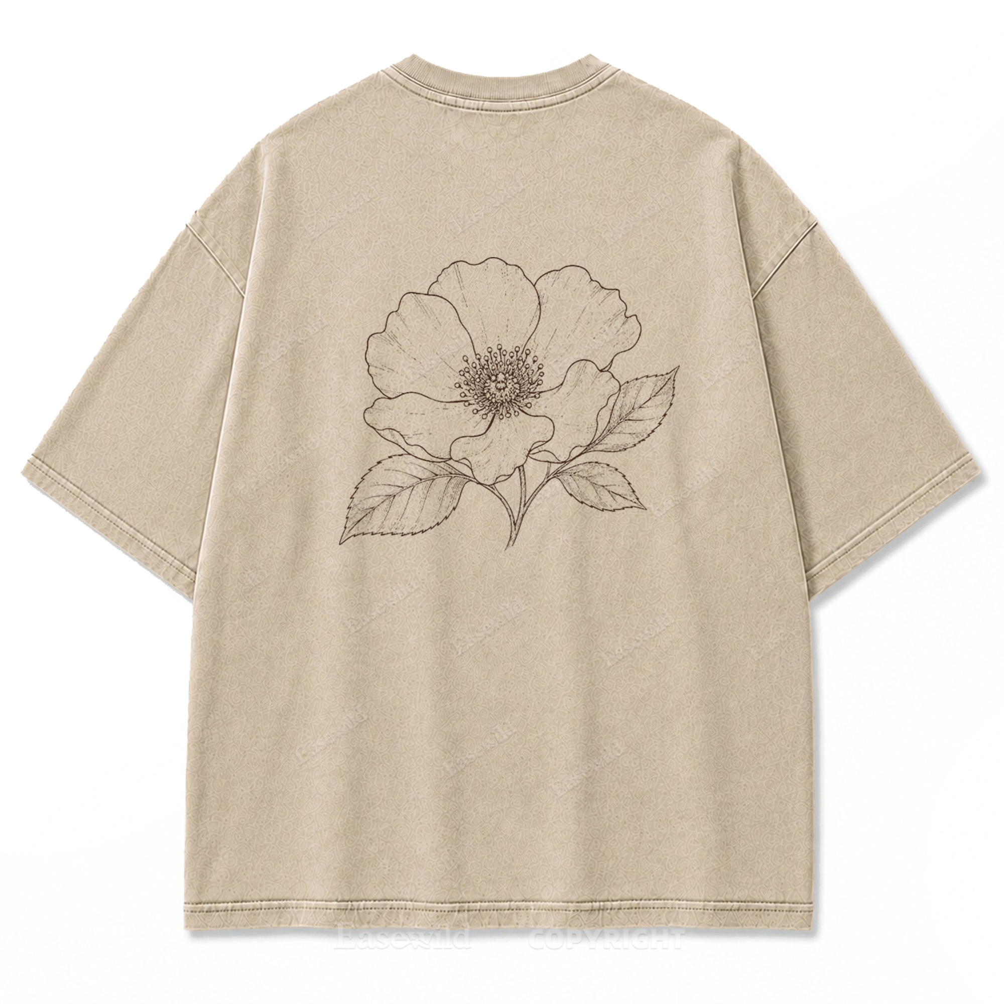 Blue Line Flower Washed Print T-Shirt