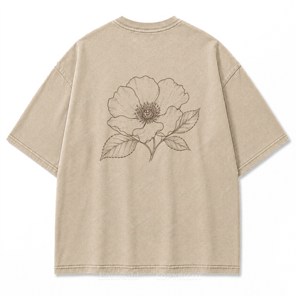 Blue Line Flower Washed Print T-Shirt