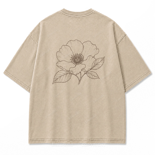 Blue Line Flower Washed Print T-Shirt