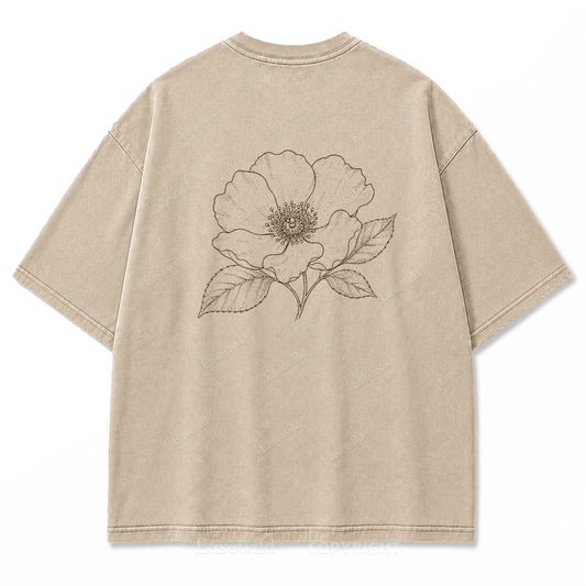 Blue Line Flower Washed Print Tee
