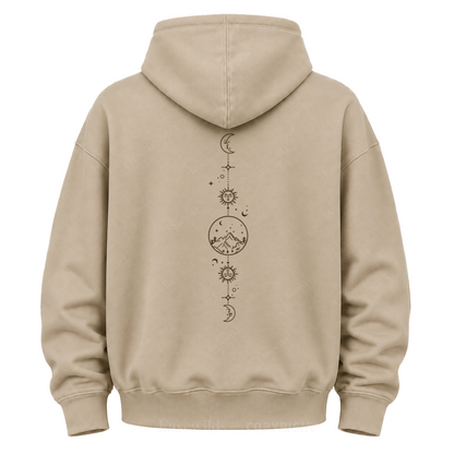 Celestial Mountain Sun & Moon Graphic Hoodie