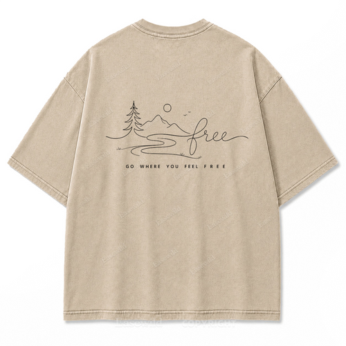 Go Where You Feel Free Mountain Washed Print Tee