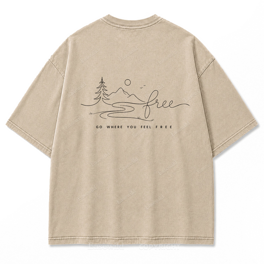 Go Where You Feel Free Mountain Washed Print Tee