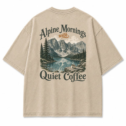 Alpine Mornings Quiet Coffee Graphic T-Shirt