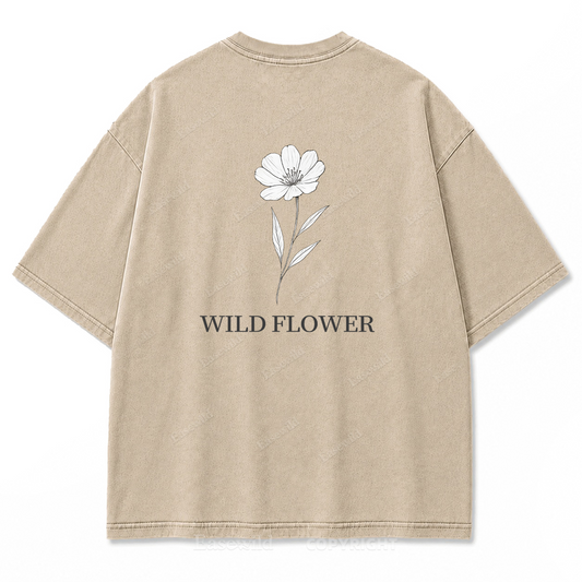 Wild Flower Line Art Washed Print Tee