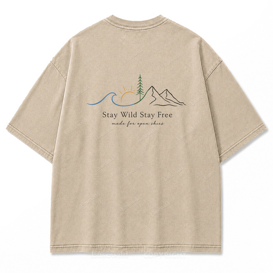 Stay Wild Stay Free Horizon Washed Print Tee