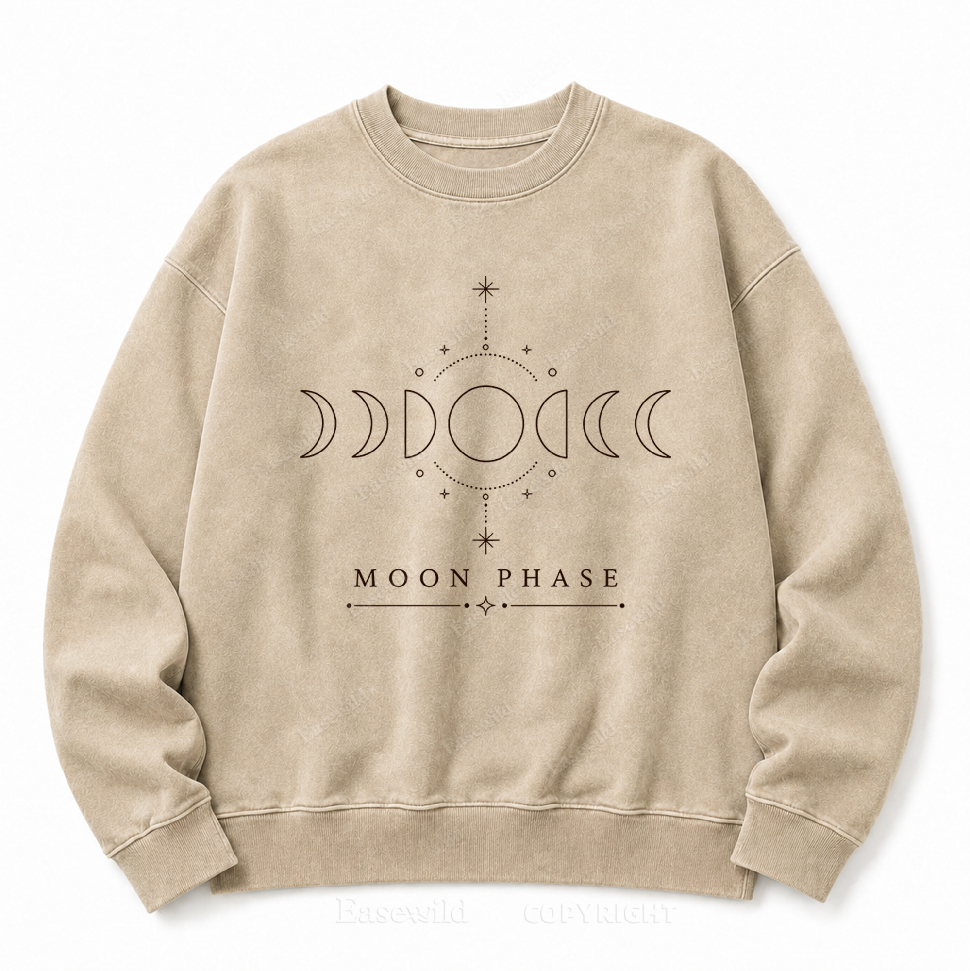Moon Phase Celestial Front Graphic Washed Crewneck