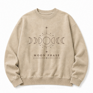 Moon Phase Celestial Front Graphic Washed Crewneck