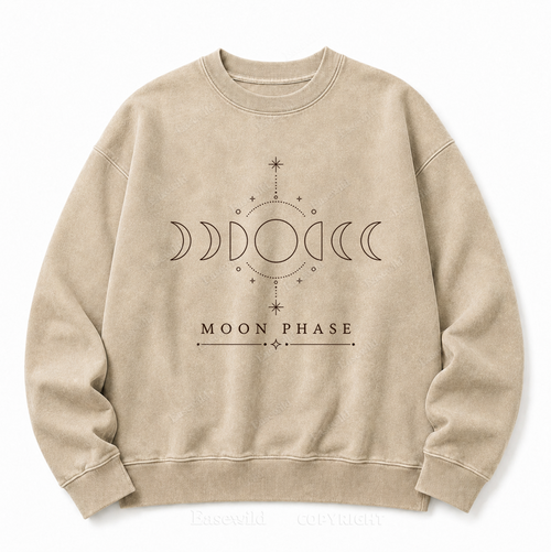 Moon Phase Celestial Front Graphic Washed Crewneck