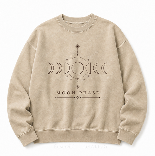 Moon Phase Celestial Front Graphic Washed Crewneck