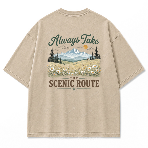 Always Take the Scenic Route Washed Print Tee