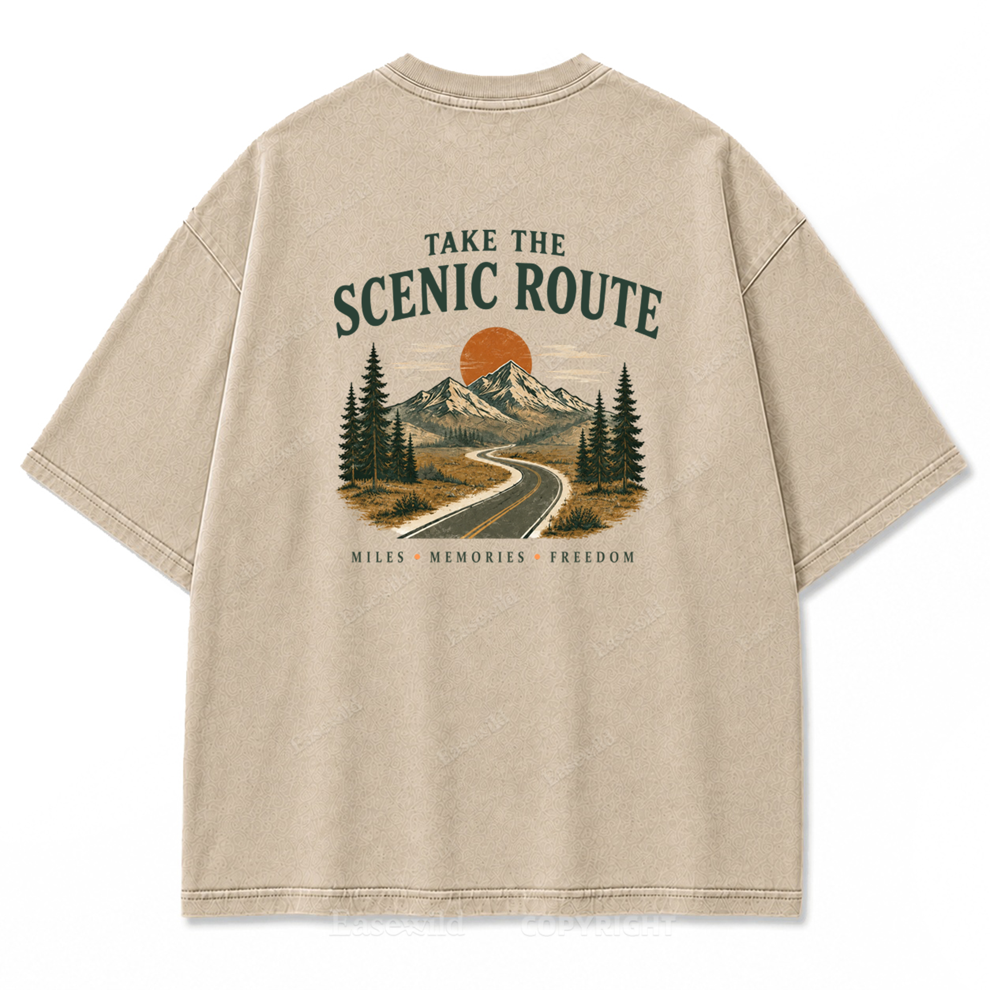 T-Shirt mit gewaschenem Print „Wo die Panoramaroute Meilen in Erinnerungen verwandelt“