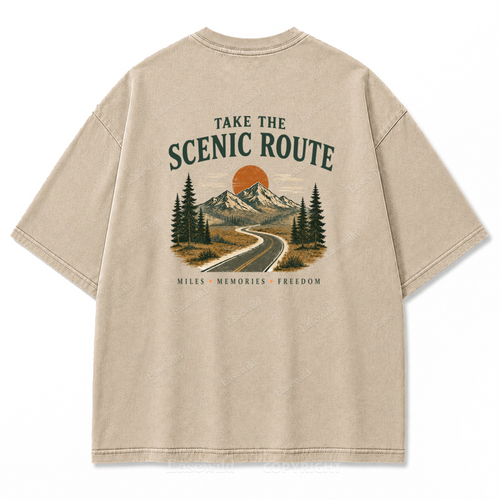 T-Shirt mit gewaschenem Print „Wo die Panoramaroute Meilen in Erinnerungen verwandelt“