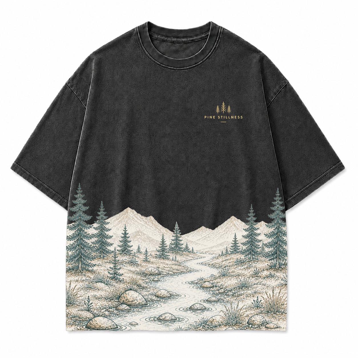 Pine Stillness River Landscape Graphic T-Shirt