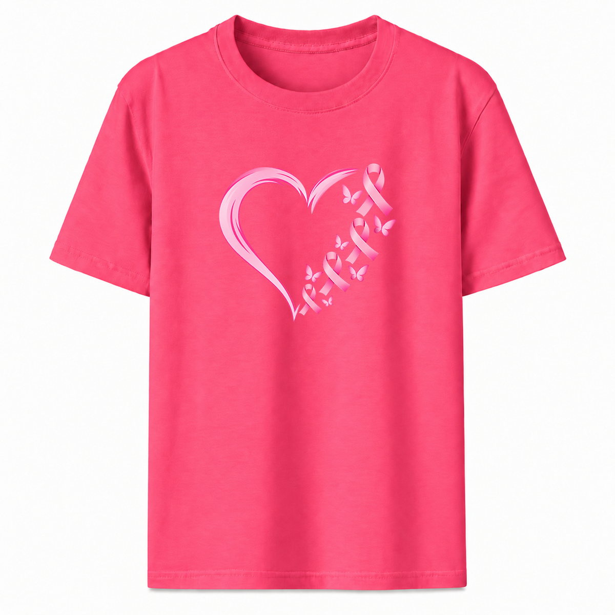 Pink Ribbon Heart Graphic T-Shirt