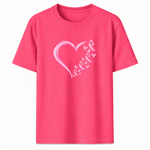 Pink Ribbon Heart Graphic T-Shirt