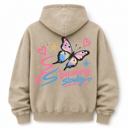 Becoming Slowly Butterfly Washed Graphic Hoodie