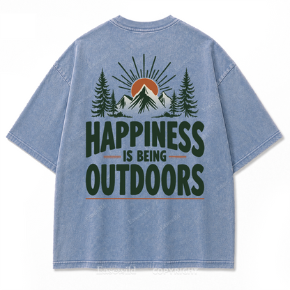 Happiness Lives Outside Washed Print Tee