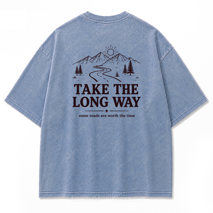 Take the Long Way Mountain Washed Print Tee