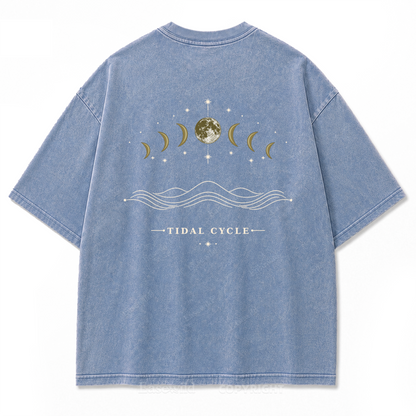 Tidal Cycle Moon Phase Washed Print T-Shirt