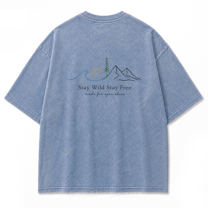 Stay Wild Stay Free Horizon Washed Print Tee