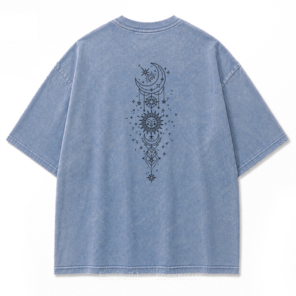 Himmlische Harmonie Sonne Mond Washed Print T-Shirt