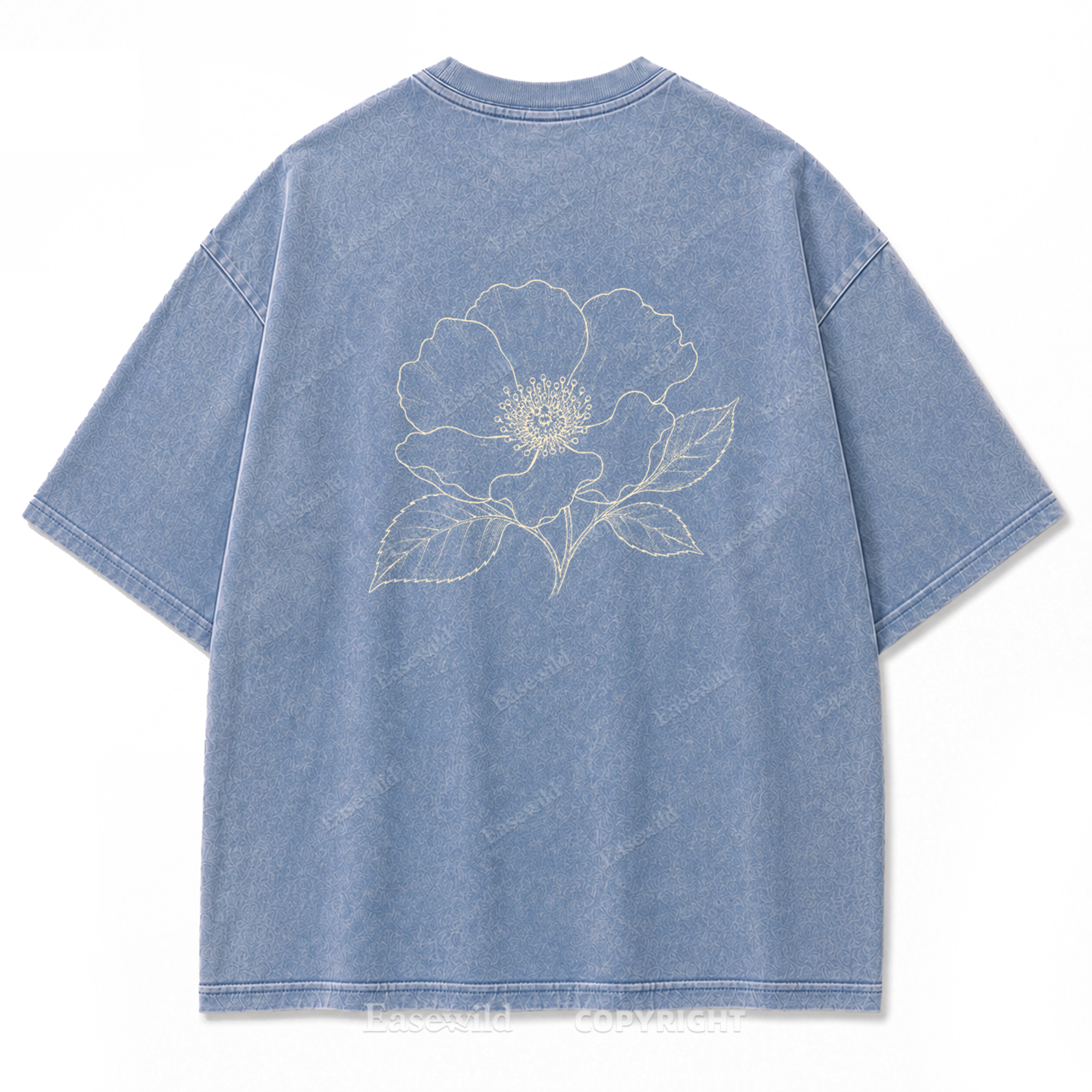 Blue Line Flower Washed Print T-Shirt