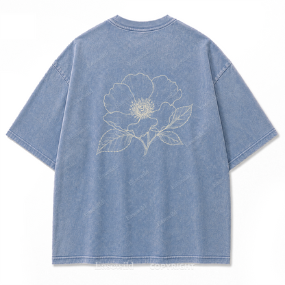 Blue Line Flower Washed Print T-Shirt