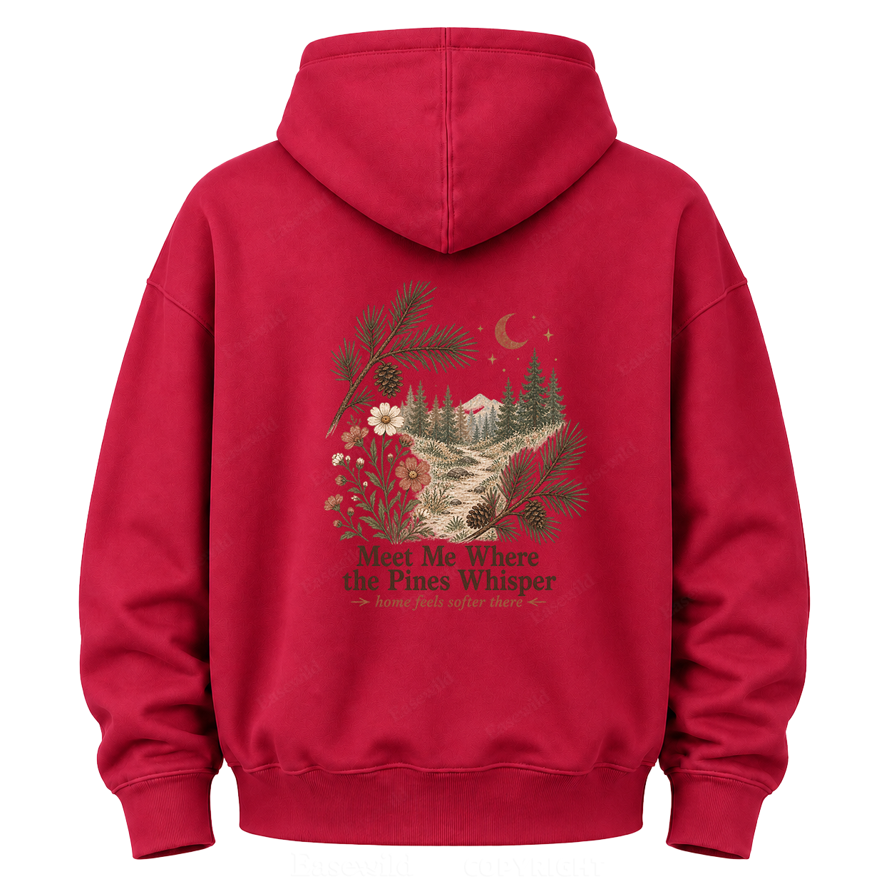 Meet Me Where the Pines Whisper Vintage Woodland Graphic Hoodie