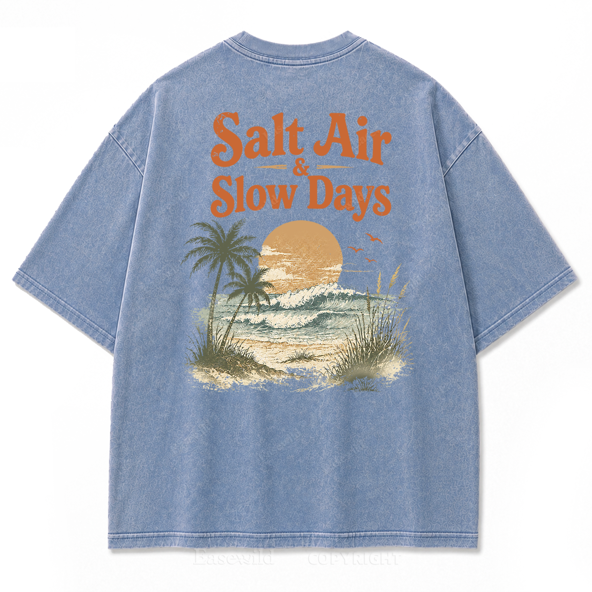Salzige Luft und ruhige Tage Washed Print T-Shirt