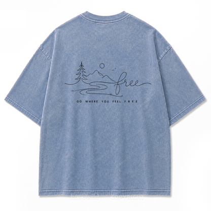 Go Where You Feel Free Mountain Washed Print Tee