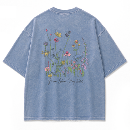 Grow Slow Stay Wild Wildflower Washed Print Tee