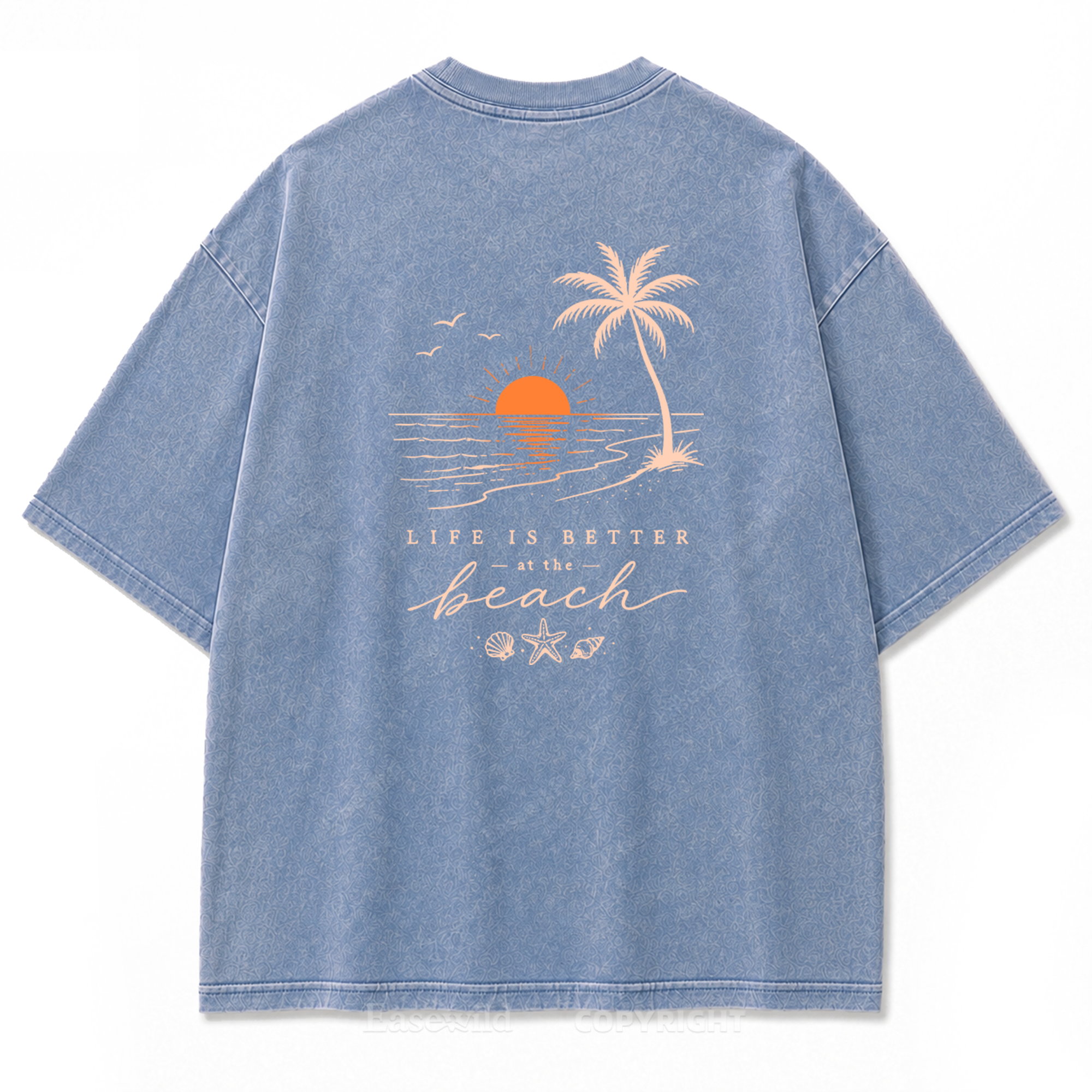 T-Shirt mit gewaschenem Aufdruck „Life Is Better at the Beach“