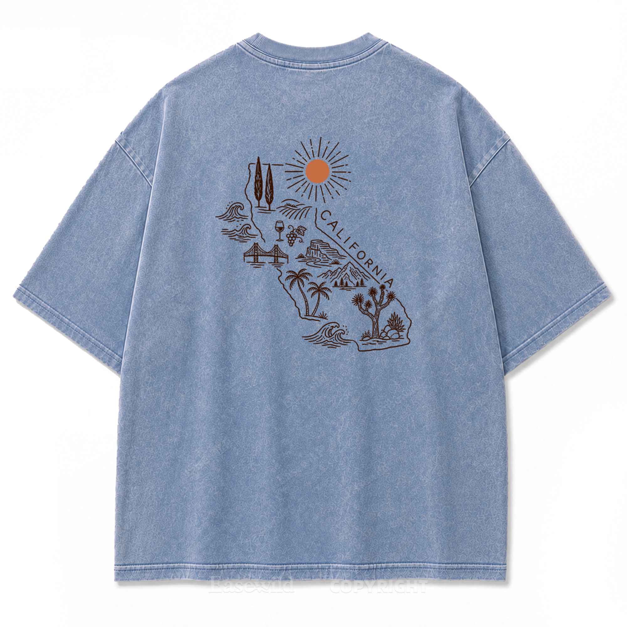 T-Shirt mit Kalifornien-Umriss in verwaschenem Druck