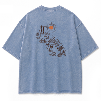 T-Shirt mit Kalifornien-Umriss in verwaschenem Druck