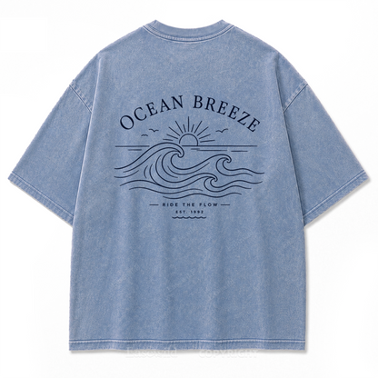 Ocean Breeze Ride The Flow Graphic Washed T-Shirt