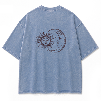 Sun and Moon Eclipse Celestial Washed Print Tee
