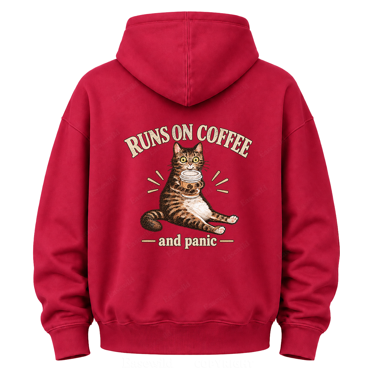 Runs On Coffee And Panic Tabby Cat Graphic Hoodie
