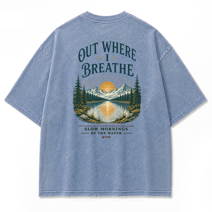 T-Shirt „Out Where I Breathe“ mit gewaschenem Print