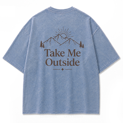 Take Me Outside Minimalist Mountain Washed Print Tee