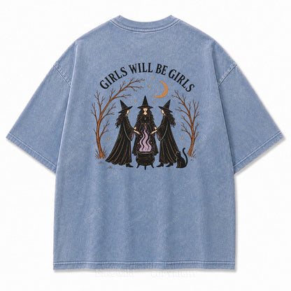 Girls Will Be Girls Halloween Washed Graphic Tee