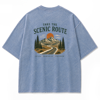 T-Shirt mit gewaschenem Print „Wo die Panoramaroute Meilen in Erinnerungen verwandelt“