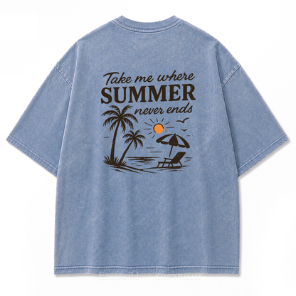 Summer Never Ends T-Shirt mit Strand-Print-Waschung