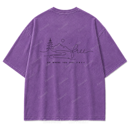 Go Where You Feel Free Mountain Washed Print Tee