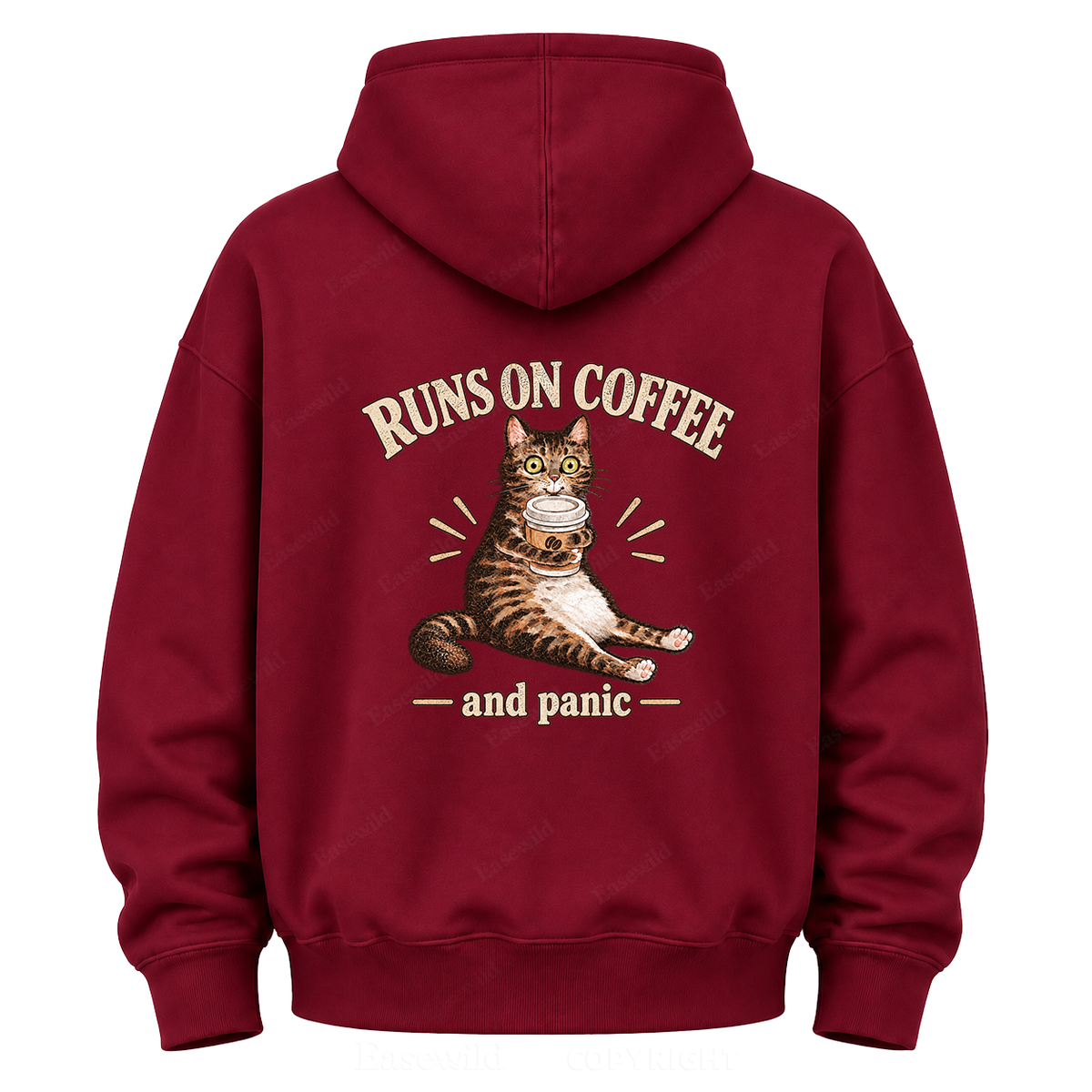 Runs On Coffee And Panic Tabby Cat Graphic Hoodie